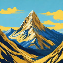 A stunning digital art depiction of a majestic yellow mountain beneath a serene blue sky