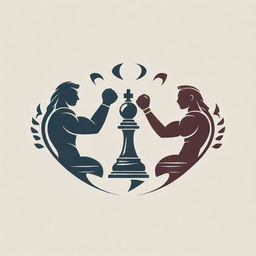 A logo incorporating elements of chess, arm wrestling (panco), and badminton, intertwining these diverse sports in a harmonious design.