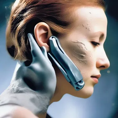 In the science fiction novel, a human from the future invents a device capable of instantly removing chalkstone deposits from a person's joint or external ear.