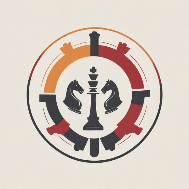 A logo incorporating elements of chess, arm wrestling (panco), and badminton, intertwining these diverse sports in a harmonious design.