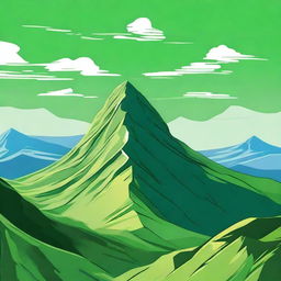 A mesmerizing digital art showcasing a towering green mountain set against a peaceful sky