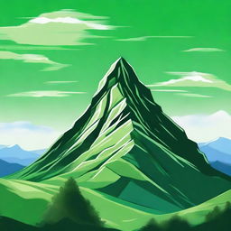 A mesmerizing digital art showcasing a towering green mountain set against a peaceful sky