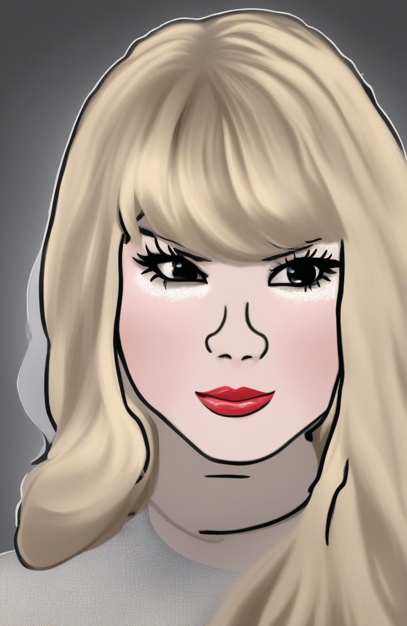 A digital art piece featuring the Wojak meme character stylized as Taylor Swift, blending internet culture with celebrity artistry