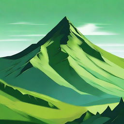 An exquisite piece of digital art featuring a majestic green mountain under a serene sky