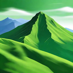 An exquisite piece of digital art featuring a majestic green mountain under a serene sky