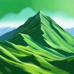An exquisite piece of digital art featuring a majestic green mountain under a serene sky