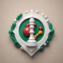 A stunning 3D logo that combines elements of chess, badminton, and billiards into a cohesive and visually engaging emblem.