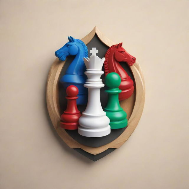 A stunning 3D logo that combines elements of chess, badminton, and billiards into a cohesive and visually engaging emblem.