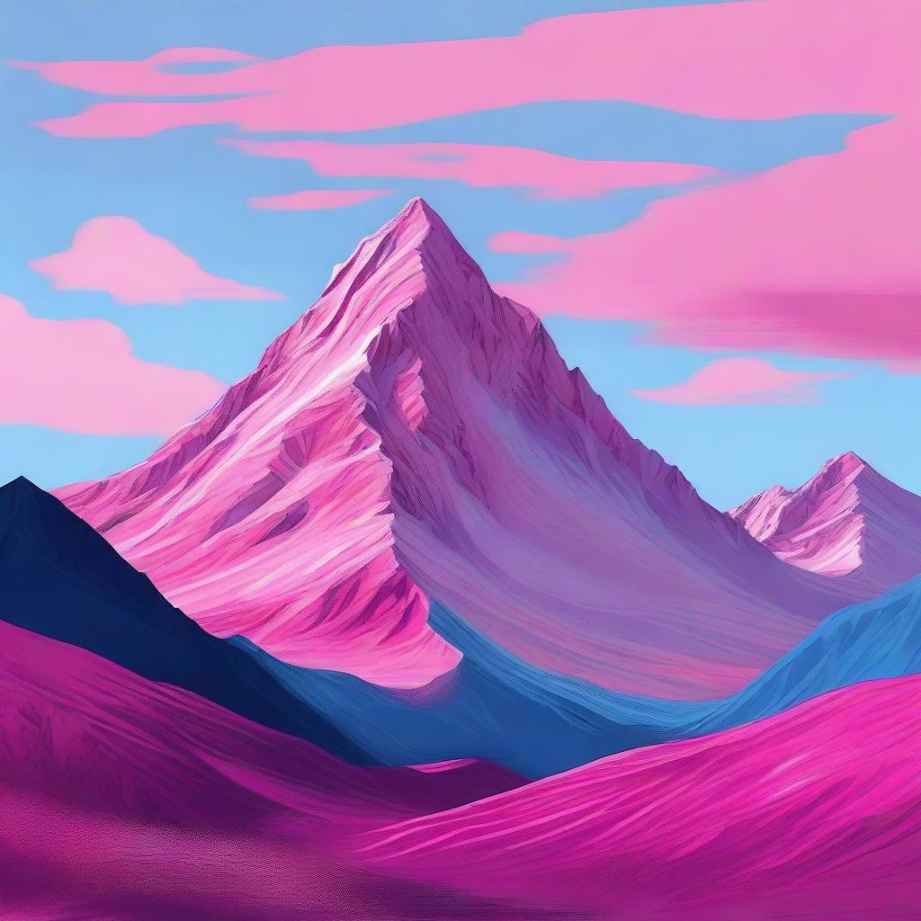 A captivating digital art piece featuring a stunning pink mountain under a calm sky