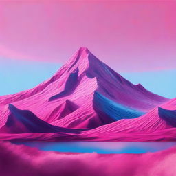 A captivating digital art piece featuring a stunning pink mountain under a calm sky