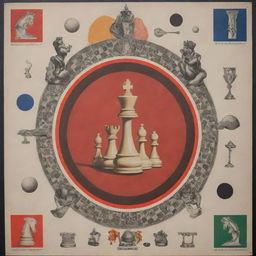 A vibrant poster featuring striking depictions of chess, badminton, and billiards, arranged around the central focal point of the number '3'.