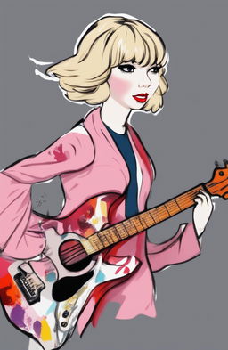 A high-quality digital art image featuring the Wojak meme character styled as Taylor Swift, combining the simplicity of the meme with the detailed, realistic depiction of the music artist