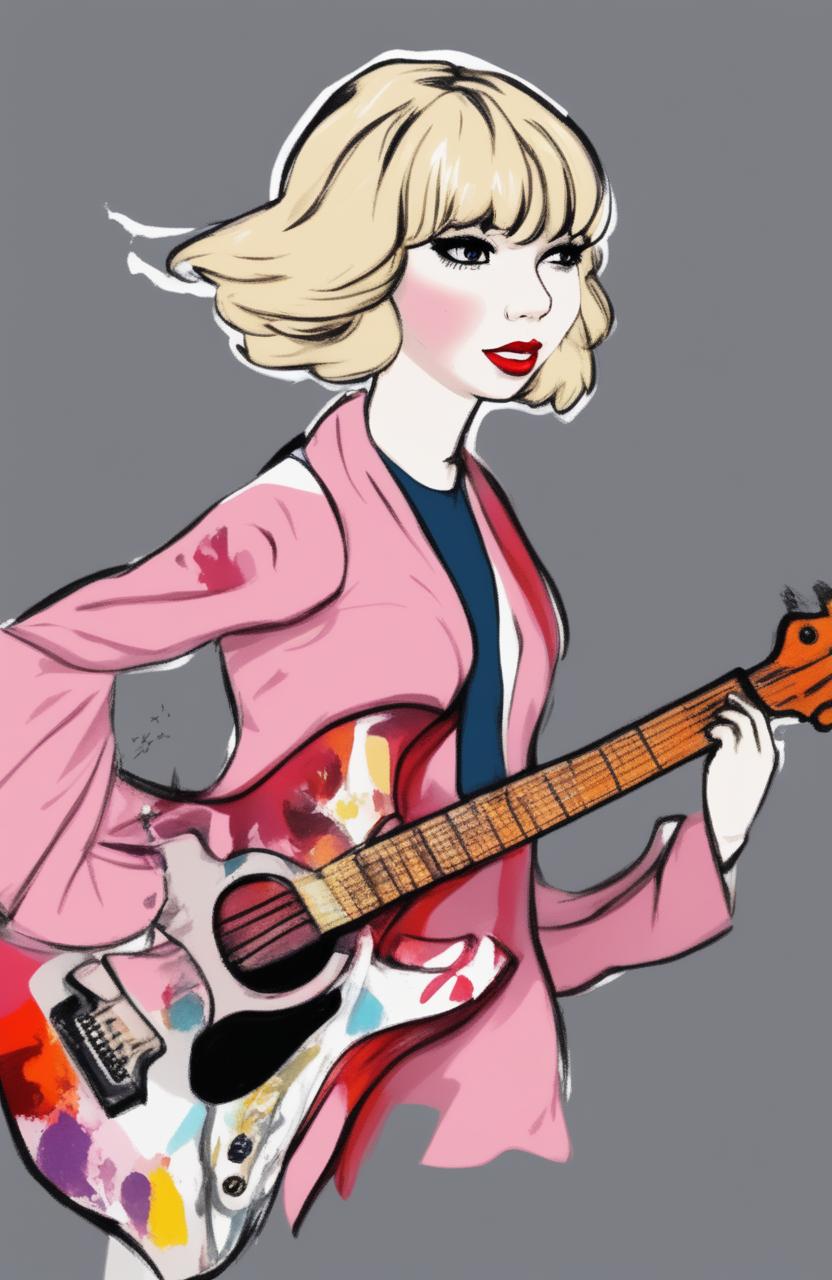A high-quality digital art image featuring the Wojak meme character styled as Taylor Swift, combining the simplicity of the meme with the detailed, realistic depiction of the music artist