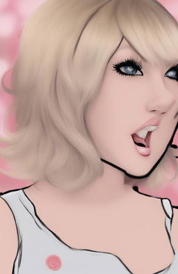 A high-quality digital art image featuring the Wojak meme character styled as Taylor Swift, combining the simplicity of the meme with the detailed, realistic depiction of the music artist