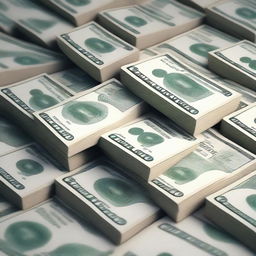 A high-quality digital art image showcasing a pile of crisp, freshly minted banknotes