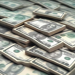 A high-quality digital art image showcasing a pile of crisp, freshly minted banknotes