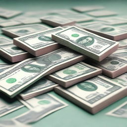 A high-quality digital art image showcasing a pile of crisp, freshly minted banknotes