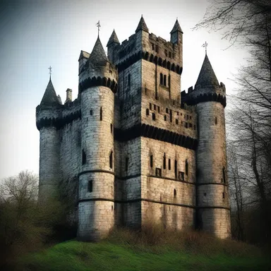 The castle in the gothic novel was embattled, with towering walls and battlements guarding its inhabitants.