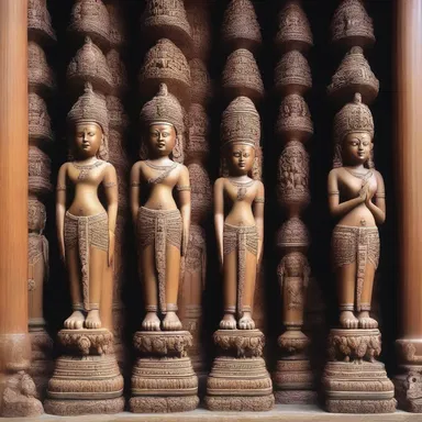The sacred temple was adorned with intricately carved lignum statues, each representing a different deity.