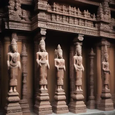 The sacred temple was adorned with intricately carved lignum statues, each representing a different deity.