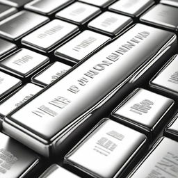 A high-quality digital art image presenting a collection of lustrous silver bars