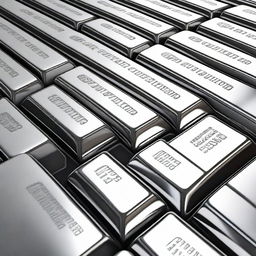 A high-quality digital art image presenting a collection of lustrous silver bars