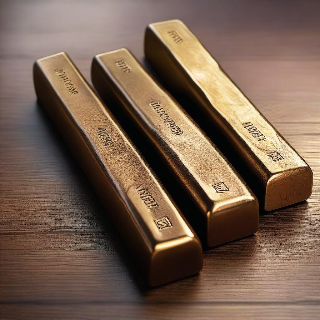 A high-quality digital art image showcasing a group of bronze bars