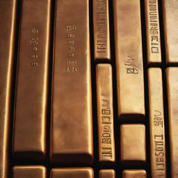 A high-quality digital art image showcasing a group of bronze bars