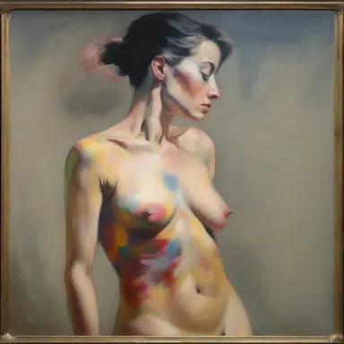 The artist painted a masterpiece depicting a woman's torso, capturing the beauty of the human body.