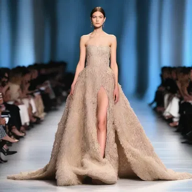 The designer showcased an elegant gown made entirely from nonrenewable materials, sending a provocative message about sustainability.