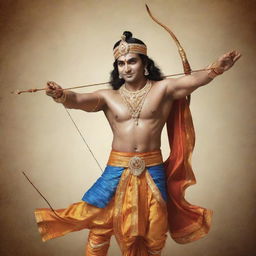 A radiant image of Shree Ram, the legendary prince of Ayodhya, presented in traditional Indian artistic style, with a bow and arrow in hand, displaying nobility and divinity.