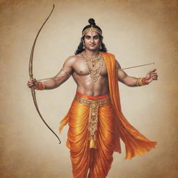 A radiant image of Shree Ram, the legendary prince of Ayodhya, presented in traditional Indian artistic style, with a bow and arrow in hand, displaying nobility and divinity.