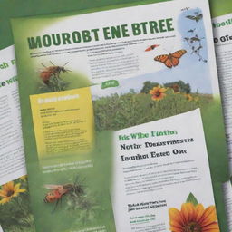 Create a promotional flyer showing the negative effects of pesticides on nature with bold headlines, dramatic imagery relating to flora and fauna, and actionable advice for safer alternatives.