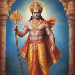 A majestic, vibrant image of Lord Ram, the prophetic hero of the Ramayana, dressed in traditional attire, radiating a serene and peaceful energy.