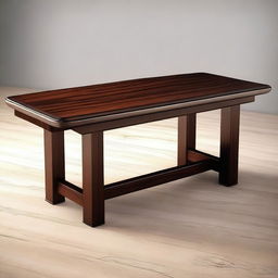 A high-quality digital art image showing a wooden table