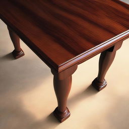 A high-quality digital art image showing a wooden table