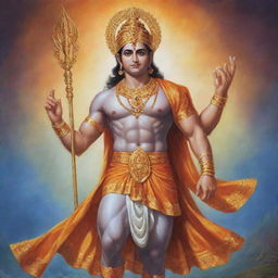 A majestic, vibrant image of Lord Ram, the prophetic hero of the Ramayana, dressed in traditional attire, radiating a serene and peaceful energy.