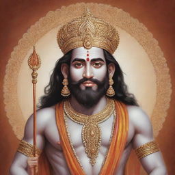 A graphic illustration of the Hindu God, Shree Ram, in regal attire and benevolent expression, with 'Vinesh' subtly inscribed in an artistic style.