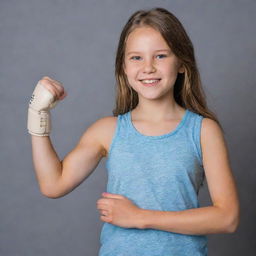 A strong and positive girl with a prosthetic arm, showcasing her resiliency and joy.