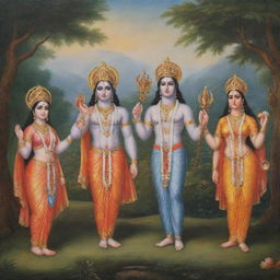 Shree Ram alongside Sita, Lakshaman, and Hanuman in a serene, spiritual setting