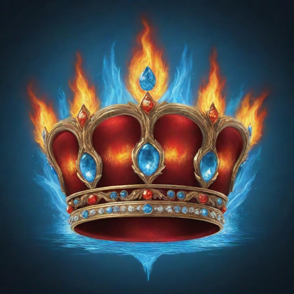 An illustration of a majestic crown imbued with elements of fire and water