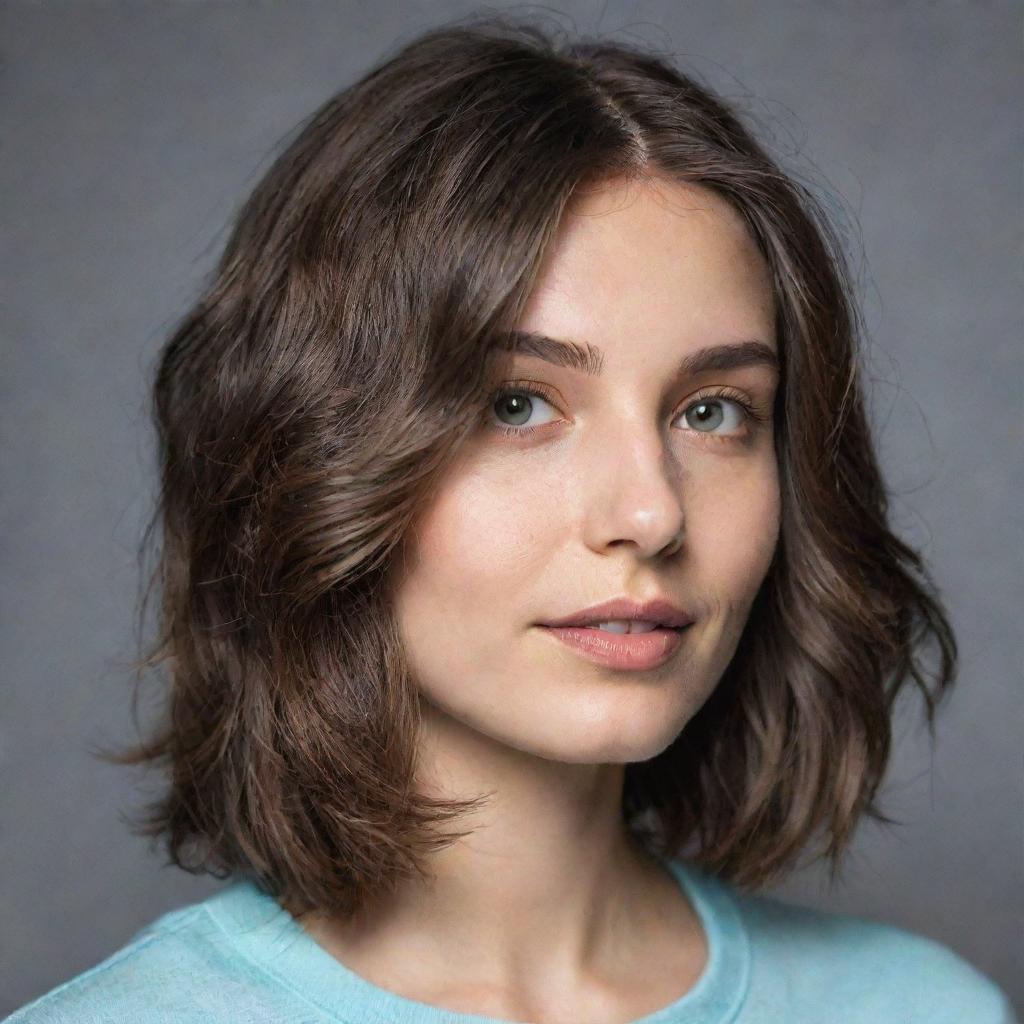 Portrait of a girl with a long bob haircut and wavy hair