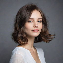 Portrait of a girl with a long bob haircut and wavy hair