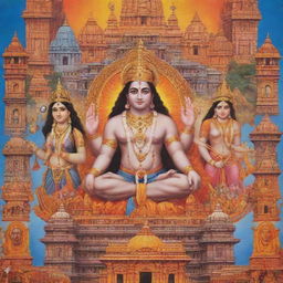 Original poster celebrating Jai Shree Ram in Ayodhya, featuring prominent Hindu architecture, vibrant colors, and cultural symbols intrinsic to the history and devotion of the site.