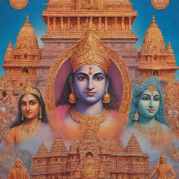 Original poster celebrating Jai Shree Ram in Ayodhya, featuring prominent Hindu architecture, vibrant colors, and cultural symbols intrinsic to the history and devotion of the site.