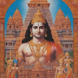 Original poster celebrating Jai Shree Ram in Ayodhya, featuring prominent Hindu architecture, vibrant colors, and cultural symbols intrinsic to the history and devotion of the site.