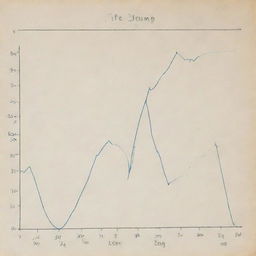 An allegorical representation of 'Life Chart'. Show a line graph with peaks and valleys, representing life's highs and lows as it navigates through labels such as 'joy', 'sorrow', 'triumph', 'loss', 'hope', and 'despair'.