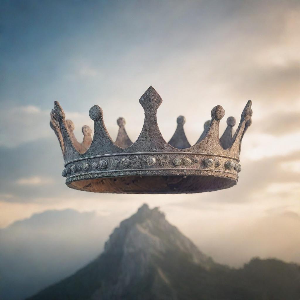 A serene image presenting a mystical backdrop with a majestic crown at the center