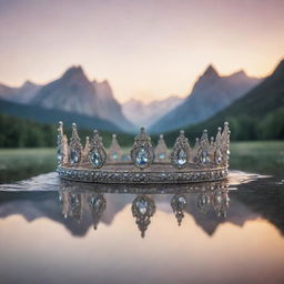 A serene image presenting a mystical backdrop with a majestic crown at the center