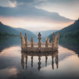 A serene image presenting a mystical backdrop with a majestic crown at the center